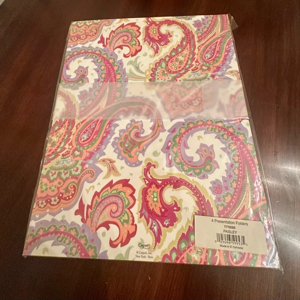 Caspari Paisley Presentatiom Two Pocket Folders Set of Four NEW
